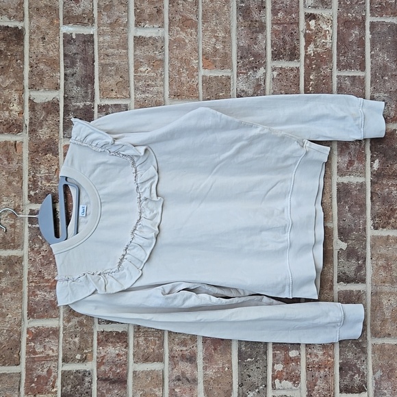 CLARE VRuffle Cotton Sweater In White Size Small - Picture 2 of 6